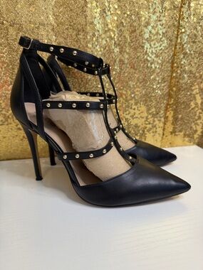 Aldo Black Studded Caged Strappy Pointed-Toe Stilettos